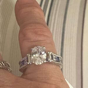 Silver Tone and Blue Gemstone Ring